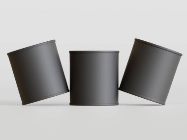 Plastik teneke kutu, gri arkaplanda siyah renkli gerçekçi doku.