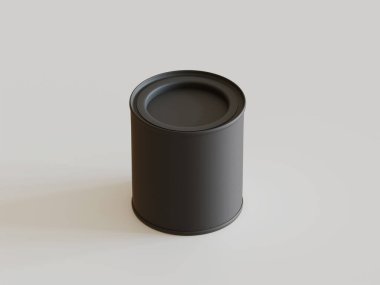 Plastik teneke kutu, gri arkaplanda siyah renkli gerçekçi doku.