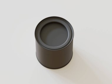 Plastik teneke kutu, gri arkaplanda siyah renkli gerçekçi doku.