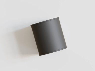 Plastik teneke kutu, gri arkaplanda siyah renkli gerçekçi doku.