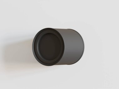 Plastik teneke kutu, gri arkaplanda siyah renkli gerçekçi doku.