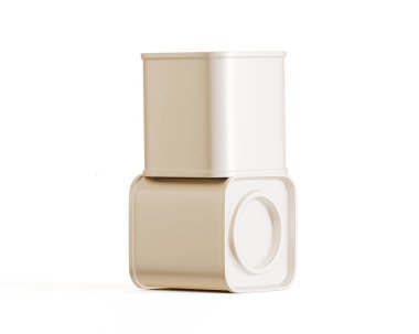 Gri zemin üzerinde çay teneke kare metal desen ambalajı çizimi