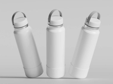 Gri arkaplanda yeniden kullanılabilir beyaz su şişesi gerçekçi görüntüsü