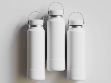 Gri arkaplanda yeniden kullanılabilir beyaz su şişesi gerçekçi görüntüsü