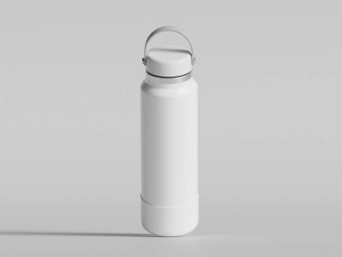 Gri arkaplanda yeniden kullanılabilir beyaz su şişesi gerçekçi görüntüsü