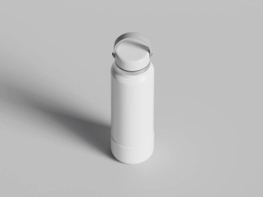 Gri arkaplanda yeniden kullanılabilir beyaz su şişesi gerçekçi görüntüsü