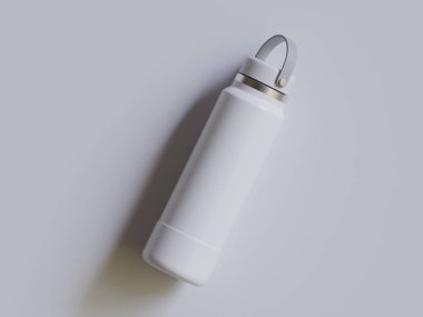 Gri arkaplanda yeniden kullanılabilir beyaz su şişesi gerçekçi görüntüsü