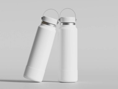 Gri arkaplanda yeniden kullanılabilir beyaz su şişesi gerçekçi görüntüsü