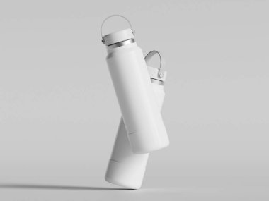 Gri arkaplanda yeniden kullanılabilir beyaz su şişesi gerçekçi görüntüsü