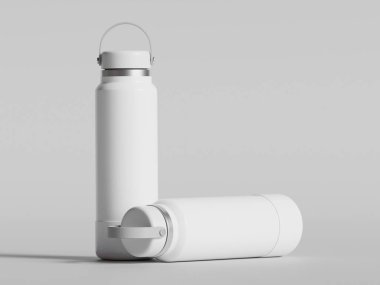 Gri arkaplanda yeniden kullanılabilir beyaz su şişesi gerçekçi görüntüsü