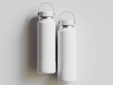 Gri arkaplanda yeniden kullanılabilir beyaz su şişesi gerçekçi görüntüsü