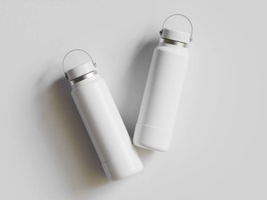 Gri arkaplanda yeniden kullanılabilir beyaz su şişesi gerçekçi görüntüsü