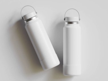 Gri arkaplanda yeniden kullanılabilir beyaz su şişesi gerçekçi görüntüsü