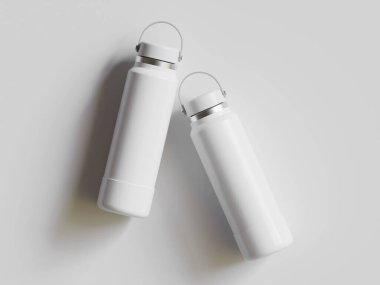 Gri arkaplanda yeniden kullanılabilir beyaz su şişesi gerçekçi görüntüsü