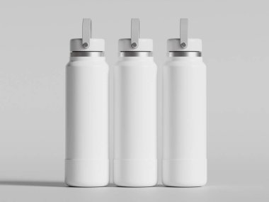 Gri arkaplanda yeniden kullanılabilir beyaz su şişesi gerçekçi görüntüsü