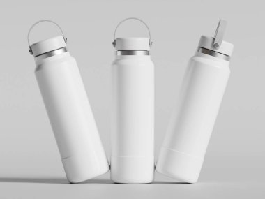 Gri arkaplanda yeniden kullanılabilir beyaz su şişesi gerçekçi görüntüsü