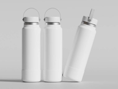 Gri arkaplanda yeniden kullanılabilir beyaz su şişesi gerçekçi görüntüsü