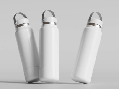 Gri arkaplanda yeniden kullanılabilir beyaz su şişesi gerçekçi görüntüsü