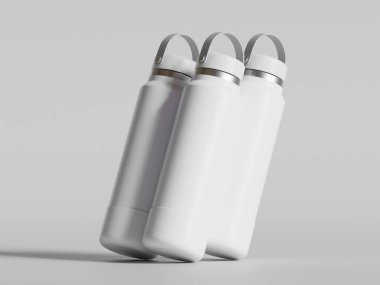 Gri arkaplanda yeniden kullanılabilir beyaz su şişesi gerçekçi görüntüsü