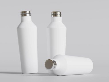  Gri arkaplanda yeniden kullanılabilir beyaz su şişesi gerçekçi doku çizimi