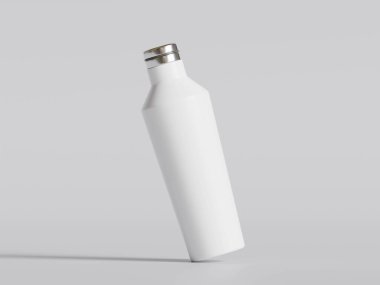  Gri arkaplanda yeniden kullanılabilir beyaz su şişesi gerçekçi doku çizimi