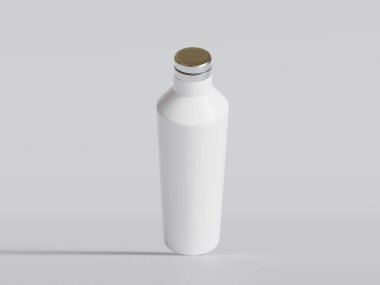  Gri arkaplanda yeniden kullanılabilir beyaz su şişesi gerçekçi doku çizimi