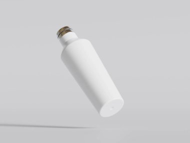  Gri arkaplanda yeniden kullanılabilir beyaz su şişesi gerçekçi doku çizimi