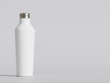  Gri arkaplanda yeniden kullanılabilir beyaz su şişesi gerçekçi doku çizimi