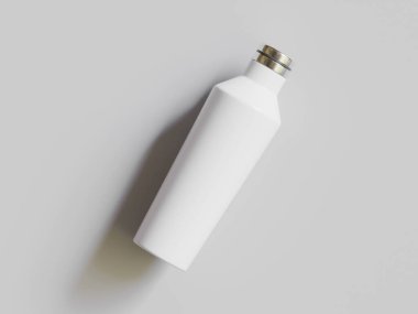  Gri arkaplanda yeniden kullanılabilir beyaz su şişesi gerçekçi doku çizimi