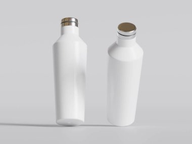  Gri arkaplanda yeniden kullanılabilir beyaz su şişesi gerçekçi doku çizimi