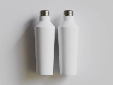  Gri arkaplanda yeniden kullanılabilir beyaz su şişesi gerçekçi doku çizimi