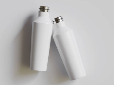  Gri arkaplanda yeniden kullanılabilir beyaz su şişesi gerçekçi doku çizimi