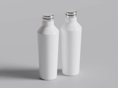  Gri arkaplanda yeniden kullanılabilir beyaz su şişesi gerçekçi doku çizimi