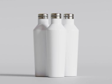  Gri arkaplanda yeniden kullanılabilir beyaz su şişesi gerçekçi doku çizimi