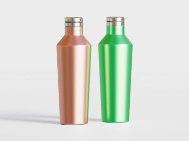 Yeniden kullanılabilir su şişesi rengi gerçekçi metal desen çizimi gri arka planda