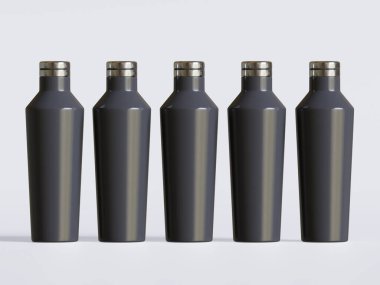 Yeniden kullanılabilir su şişesi rengi gerçekçi metal desen çizimi gri arka planda