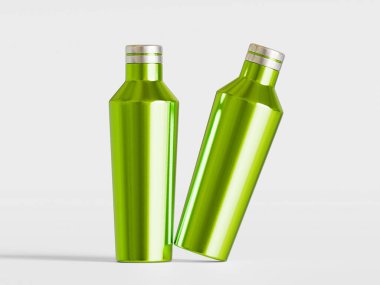 Yeniden kullanılabilir su şişesi rengi gerçekçi metal desen çizimi gri arka planda