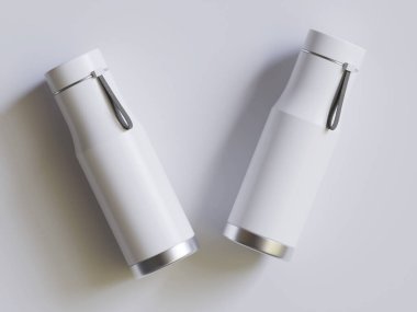 Termal Spor Su Şişe 3D Beyaz Boş Rengi Gri arkaplan