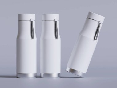 Termal Spor Su Şişe 3D Beyaz Boş Rengi Gri arkaplan