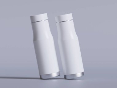 Termal Spor Su Şişe 3D Beyaz Boş Rengi Gri arkaplan