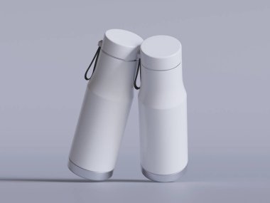 Termal Spor Su Şişe 3D Beyaz Boş Rengi Gri arkaplan