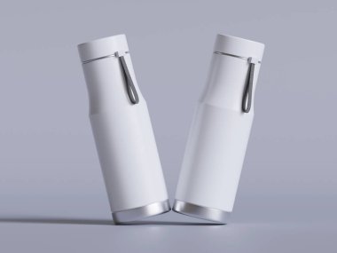 Termal Spor Su Şişe 3D Beyaz Boş Rengi Gri arkaplan