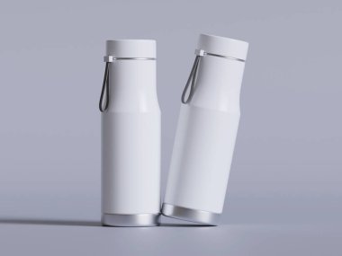 Termal Spor Su Şişe 3D Beyaz Boş Rengi Gri arkaplan