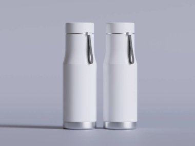 Termal Spor Su Şişe 3D Beyaz Boş Rengi Gri arkaplan