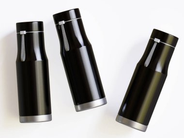 Beyaz arkaplanda termal spor su şişesi 3D görüntüleme