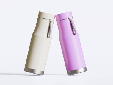 Beyaz arkaplanda termal spor su şişesi 3D görüntüleme