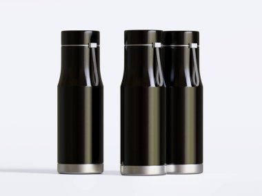 Beyaz arkaplanda termal spor su şişesi 3D görüntüleme