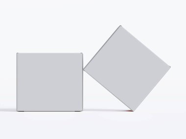 Mokup koleksiyonu için beyaz arkaplan üzerinde gerçekçi kare beyaz renk Paket Kutusu
