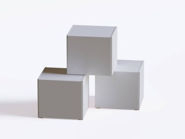 Mokup koleksiyonu için beyaz arkaplan üzerinde gerçekçi kare beyaz renk Paket Kutusu