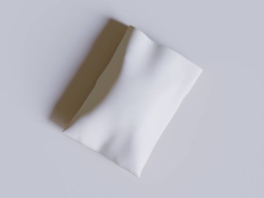 Gri arka planda beyaz kese kağıtları var. Markalaştırmak ve yemek götürmek için boş alanı olan el sanatları paketinin gerçekçi bir çizimi